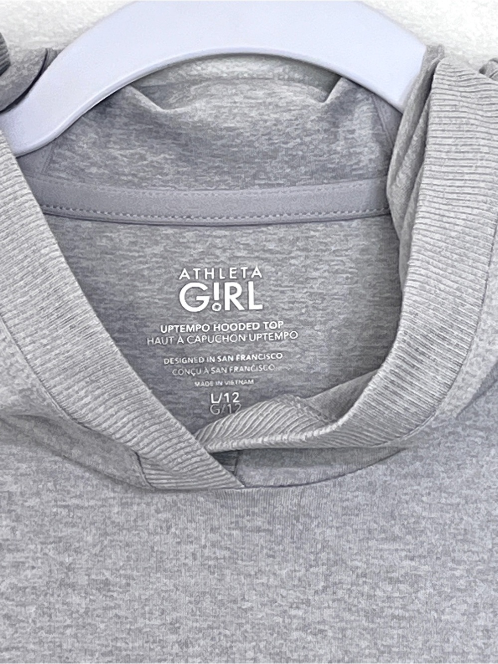Athleta Girl Grey Renew Hooded Top Long Sleeve Pullover Size L 12 - Picture 6 of 7